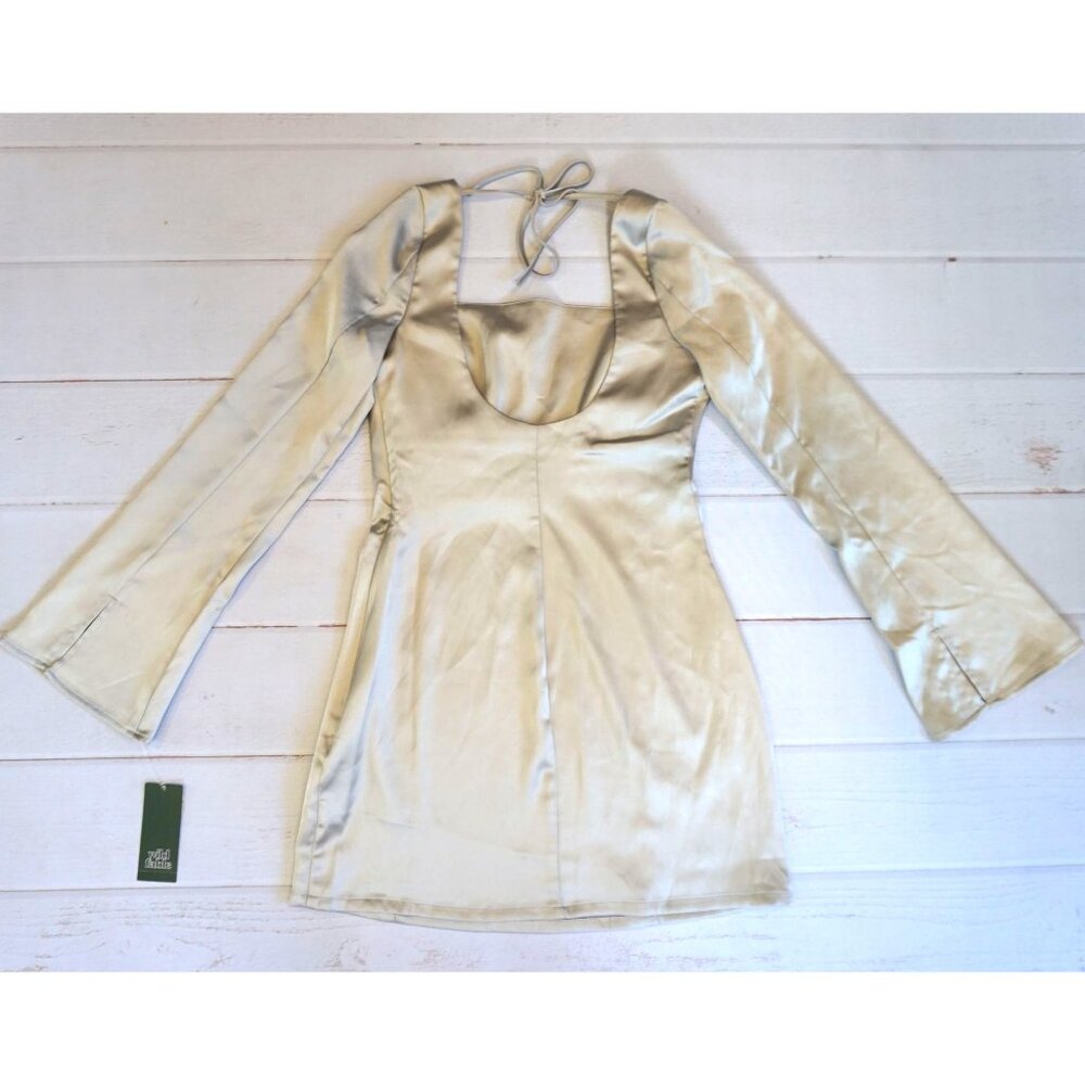 Wild Fable Silver Bell Long Sleeve Satin Mini Bodycon Holiday Dress - NWOT - Picture 6 of 9